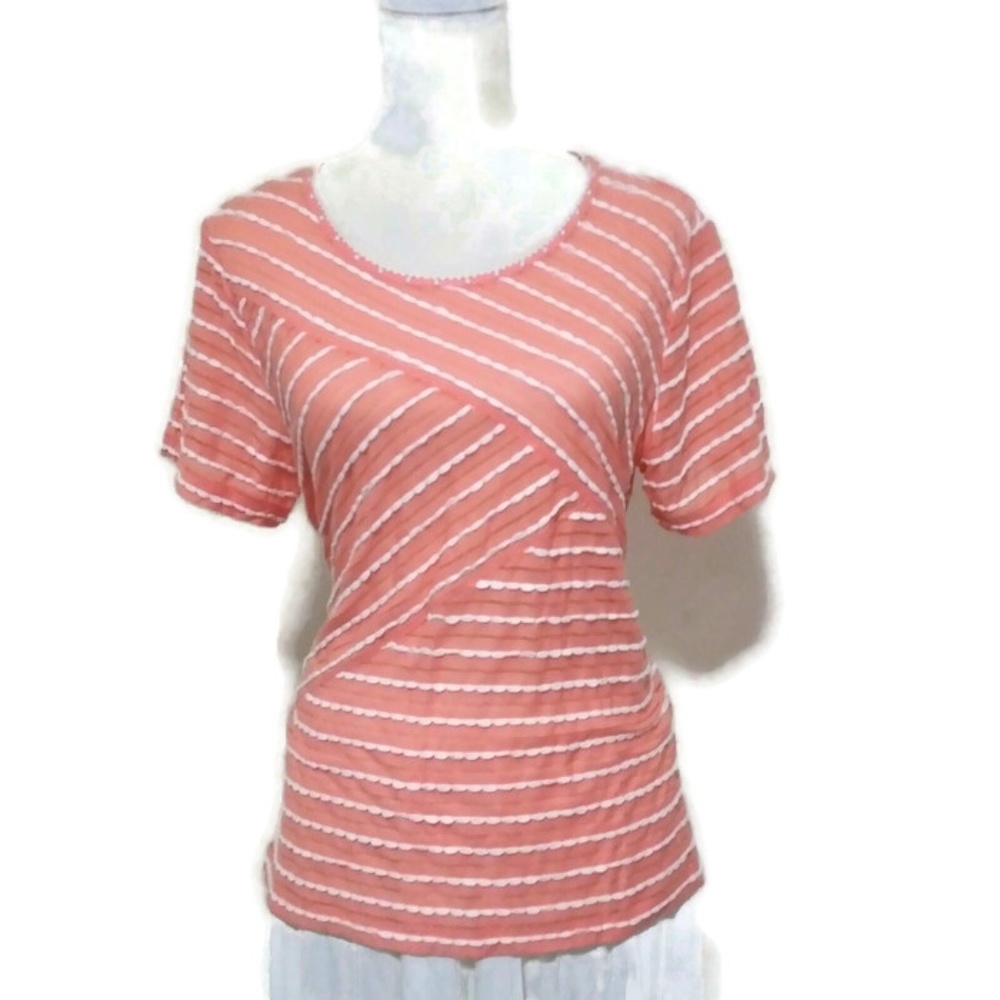 EUC ALFRED DUNNER Semi Sheer Diagonal Stripe Tee